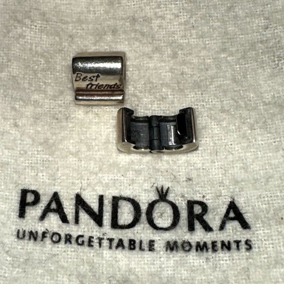 (2) Authentic Pandora Sterling Silver Best Friend Charm Bead & Clip 925 ALE #39 - Picture 11 of 12